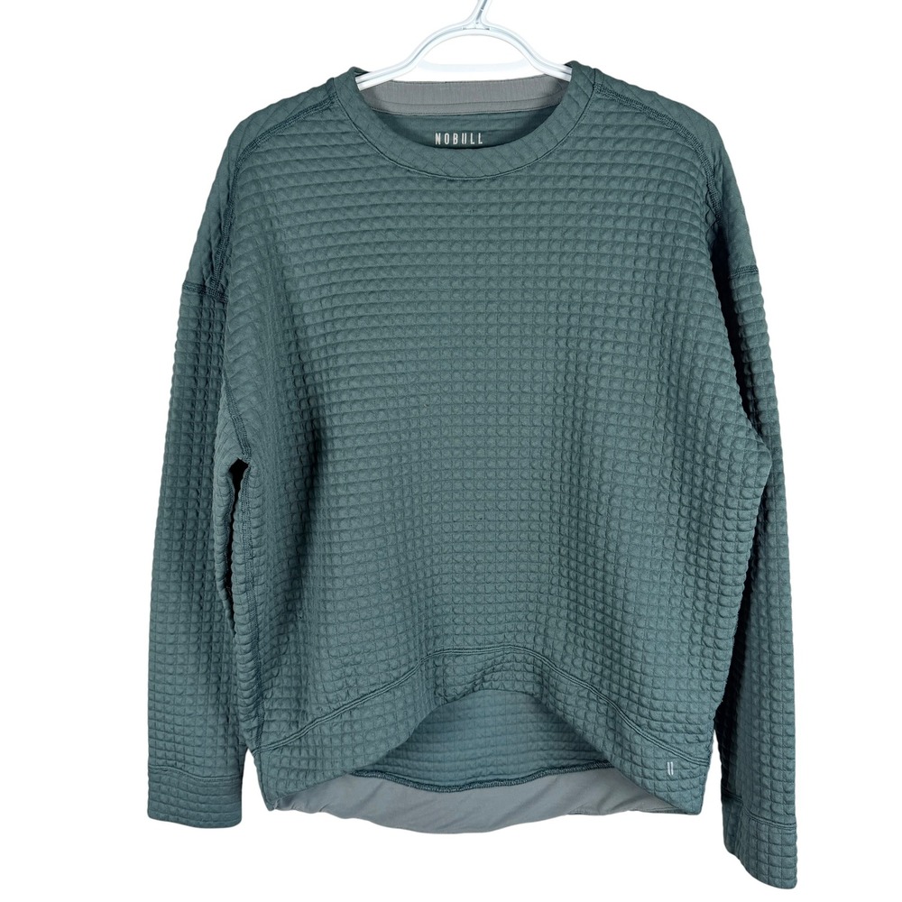 NOBULL Quilted Crewneck Sweatshirt Mens M Green Textured Performance Pullover